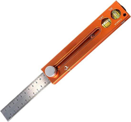 Timmermansliniaal Waterpas - Uittrekbaar Meetgereedschap met Magnetische Bevestiging - Zilver - Lengte: 185 cm