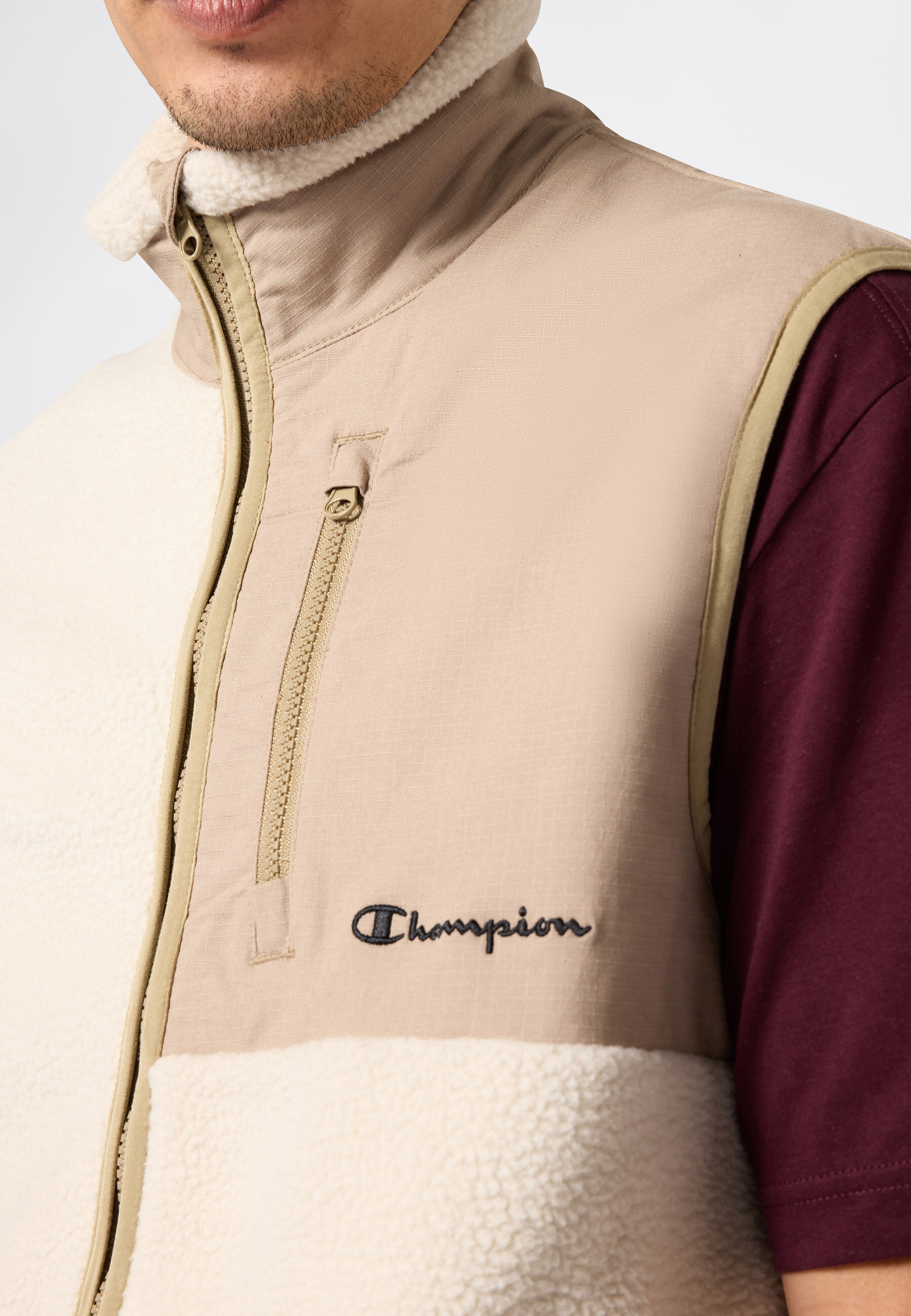 Fleeceweste CHAMPION "Polar Vest", Herren, Gr. M (48/50), beige (bhb, sphk), Obermaterial: 100% Polyester, Westen Fleeceweste, für Erwachsene, in leichter Qualität, aus Polyester