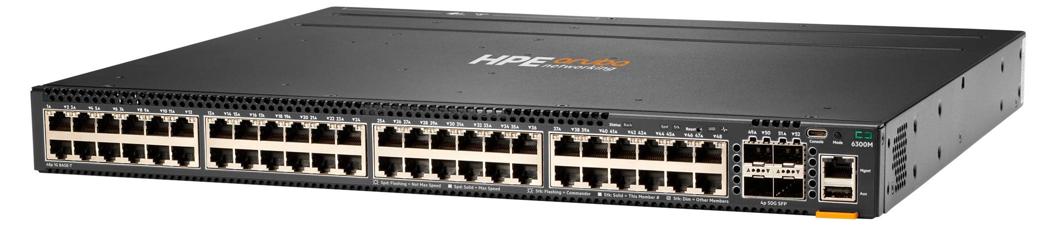 HPE Aruba Networking Networking CX6300M 48-port 1GbE and 4-port SFP56 Switch, Managed, L3, Gigabit Ethernet (10/100/1000), Power over Ethernet (PoE), Rack-Einbau