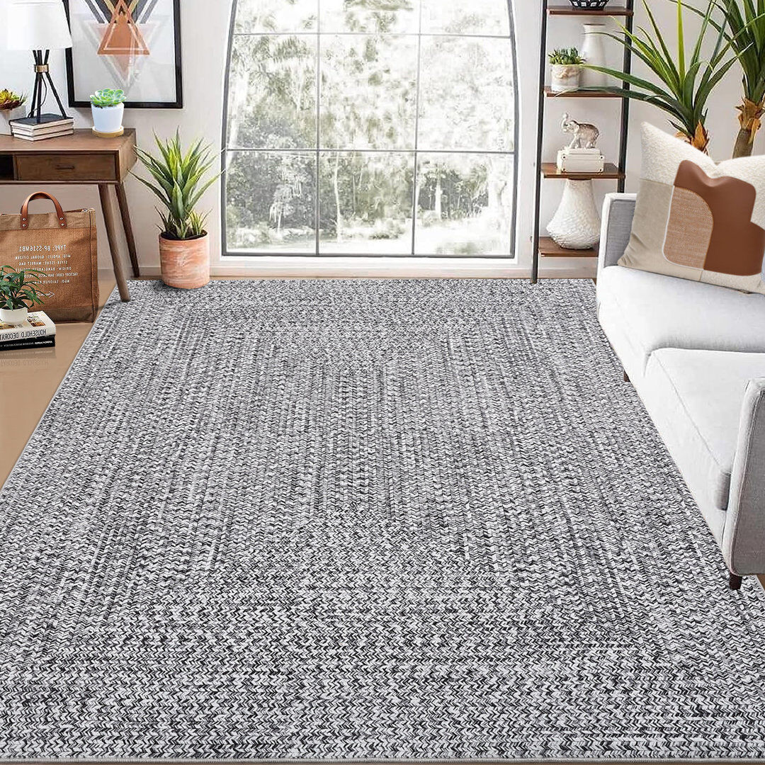 Brayden Studio Abstract Washable Area Rug Grey Rectangle 240 x 340 cm