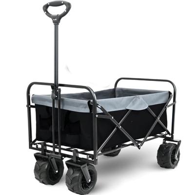 DELUKE Bollerwagen faltbar CALLI - Extra Breite Reifen | Handwagen Transportwagen belastbar bis 120kg Feststellbremsen Sonnen- und Regenschutz, Schwarz