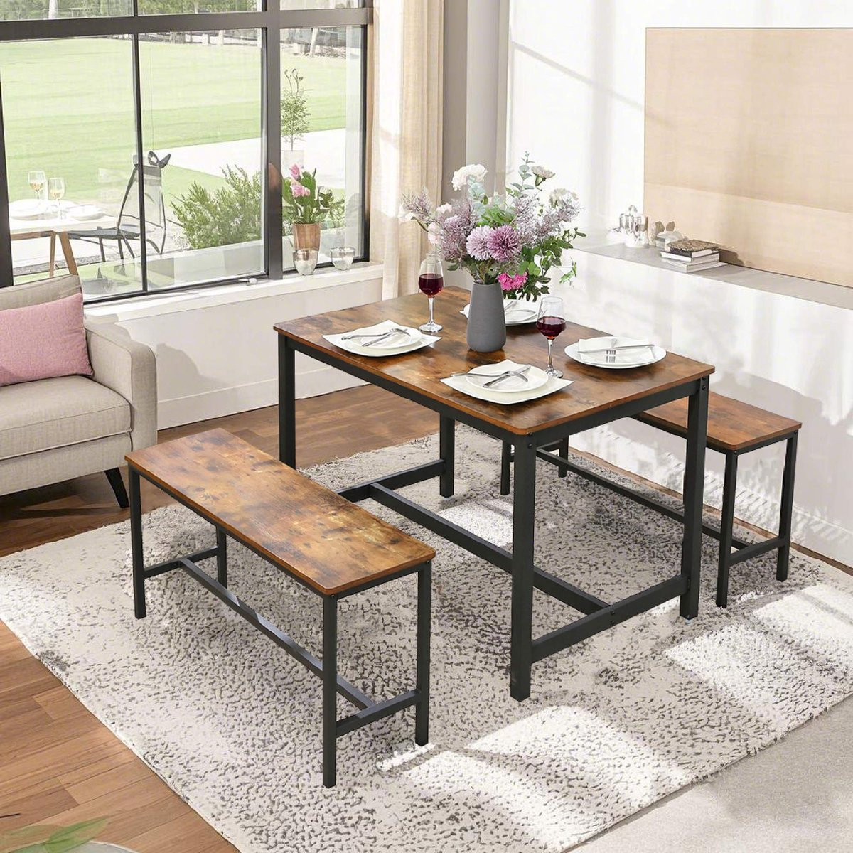 Set van 2 rechte eettafelbanken voor de eetkamer of keuken