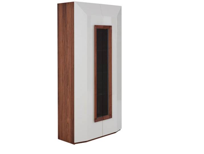 Ambiente Vitrine Porto, Weiß, Nussbaum, Holz, Nussbaum, furniert, 100x200x46 cm, Beimöbel erhältlich, stehend, in verschiedenen Holzarten erhältlich, Wohnzimmer, Wohnwände, Vitrinenschränke