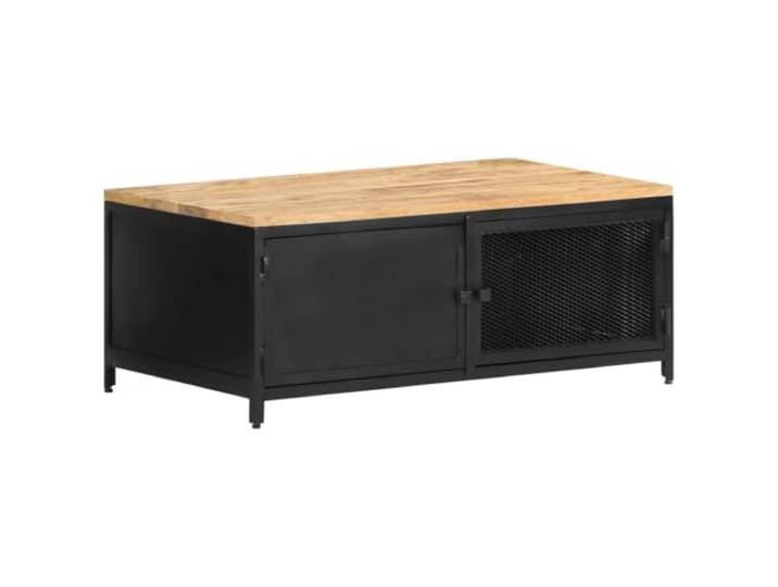 HEFZGDB Couchtisch aus rauem Mango-Massivholz mit pulverbeschichteten Eisenbeinen 90x50x37 cm, Stabiler Beistelltisch mit industriellem Charme für Multimedia-Geräte und Bücher,