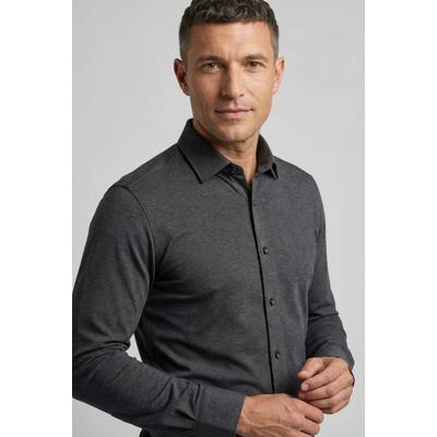 Langarmhemd OLYMP "Luxor 24/Seven modern fit Jerseyshirt", Herren, Gr. 41, N-Gr, grau (anthrazit), Jersey, Obermaterial: 92% Baumwolle, 8% Elasthan, Hemden, mit geruchshemmenden Materialeigenschaften