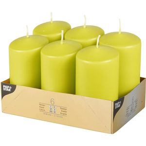 Papstar Kerzen 10584, Stumpenkerzen, kiwi, Ø 6 cm, Höhe 11,5 cm, 6 Stück