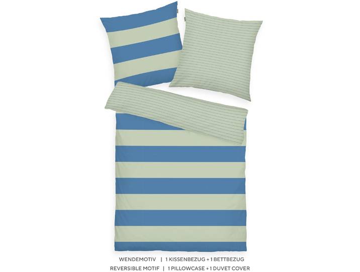 Bettwäsche TOM TAILOR HOME BOLD STRIPES in Gr. 135x200cm, 155x220cm oder 200x220cm , grün (grün leaf, cool blau), B/L: 135cm x 200cm, 1 Stk., 1 Stk., Renforcé, B/L: 80cm x 80cm, 2 Stk., Renforcé, Obermaterial: 100% Baumwolle, Bettwäsche, Bettwäsche, new bedroom, mit farbigem Markenreissverschluss