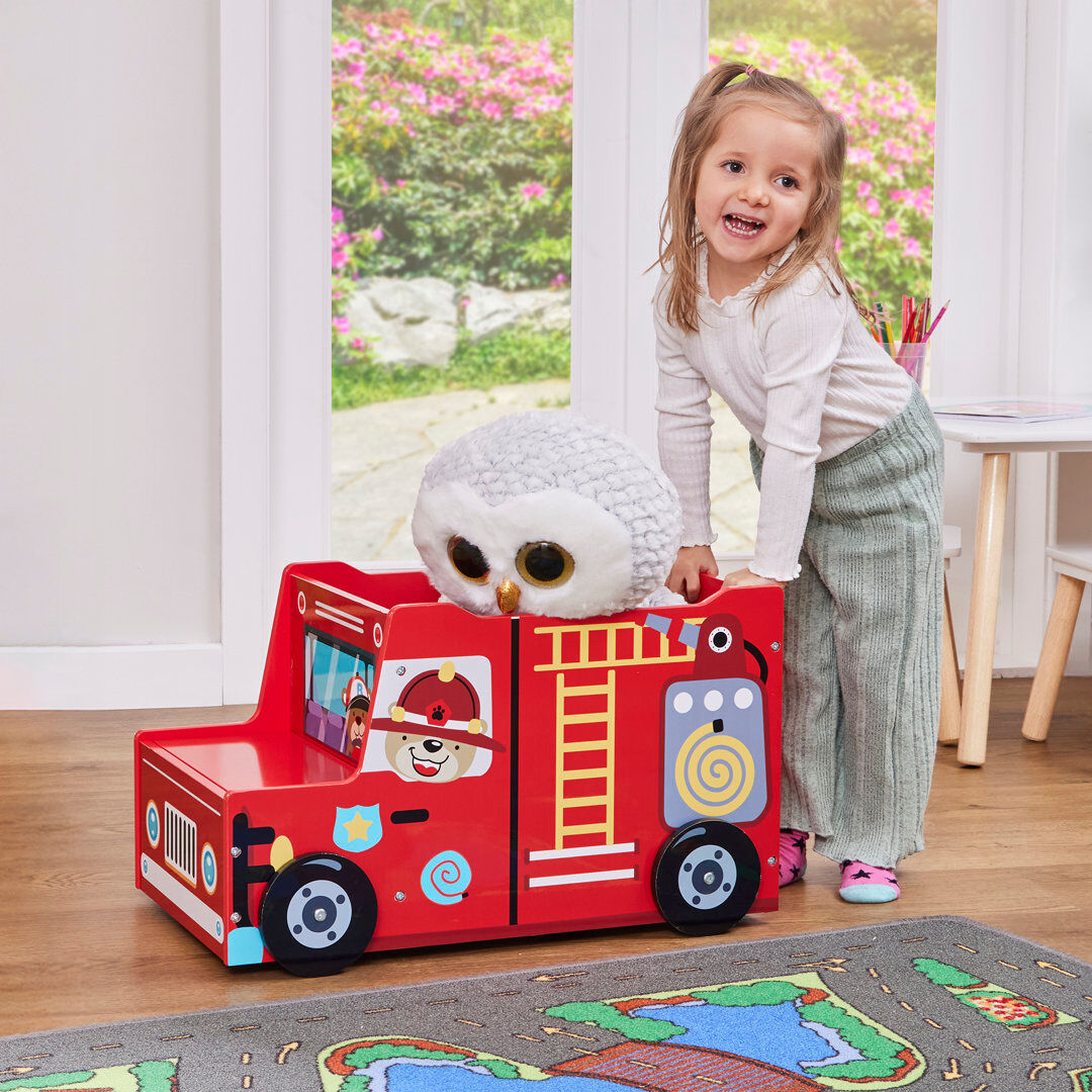 Liberty House Toys Kids Fire Engine Toy Box Red 35.5cm H X 60cm W X 31.5cm D