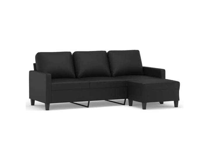 GHVBNMF 3-Sitzer Sofa mit Hocker Set Schwarz Kunstleder 180 cm Polster-Couchgarnitur fürs Wohnzimmer mit pflegeleichtem Kunstleder, robustem Metallgestell und mobilem Hocker.