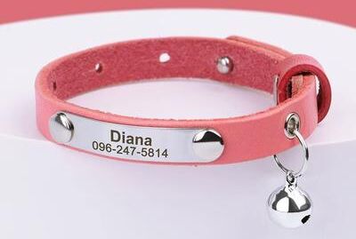 Uplift Essentials """Heirloom Fit"" Personalized Leather Cat Collar pink"