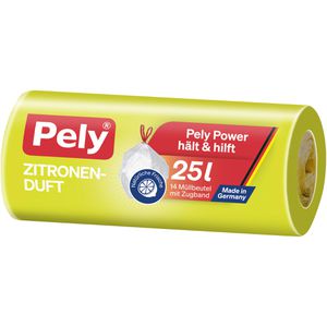 Pely Müllbeutel Zitronenduft, 54030232, 25 Liter, mit Zugband, gelb, 14 Stück