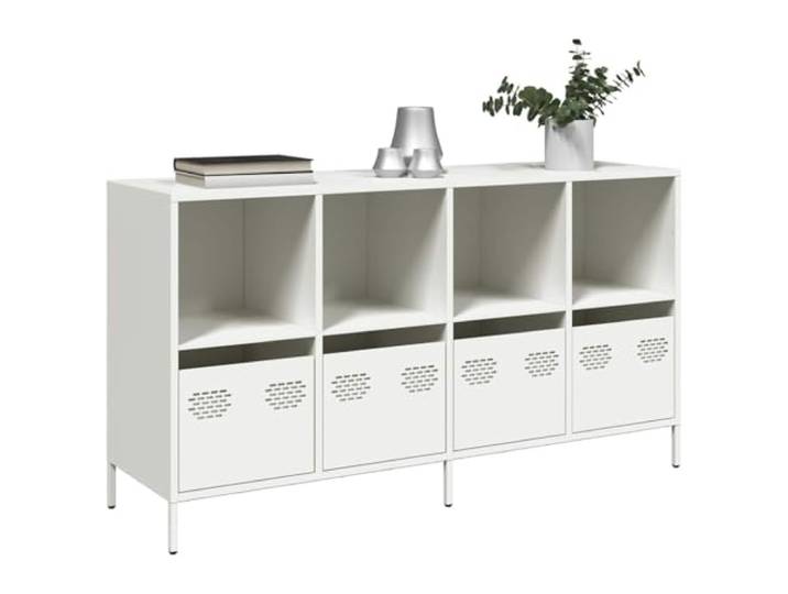 RJPLMFV Anrichte, weiß, 135 cm, kaltgewalzter Stahl Aufbewahrungsschrank für Schubladen, robuste Platte, Wandbefestigung inklusive, leicht zu reinigen