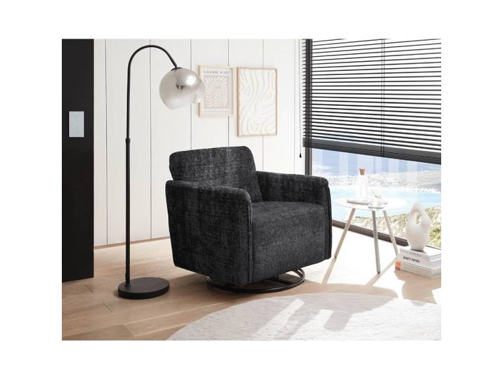 Livetastic Sessel Mika, Schwarz, Metall, 76x78x81 cm, Made in EU, Sitzfläche 360° drehbar, Wippfunktion, Wohnzimmer, Sessel, Sonstige Sessel