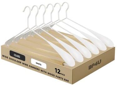 BP4U Heavy Duty Metal Wide Shoulder Suit Hangers, Welded Coat Hangers with Beech Wood Pants Bar for Clothes