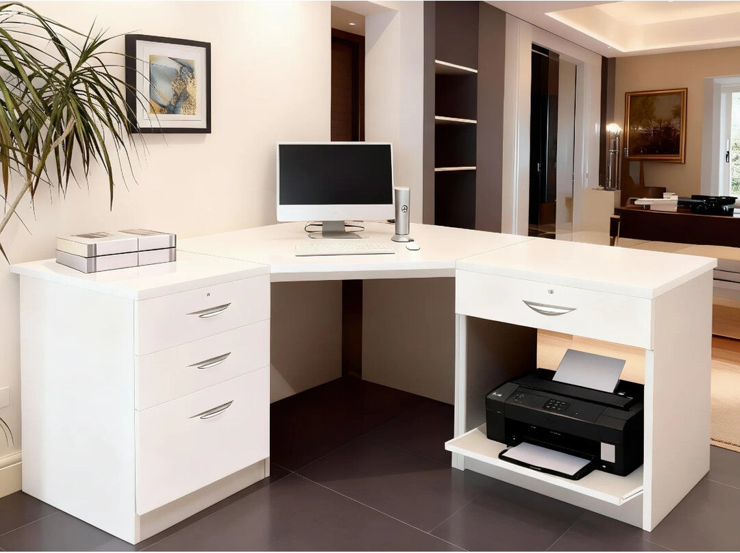 Ebern Designs Walshaw Solid Wood Writing Desk White 72.8cm H X 154cm W X 141.9cm D
