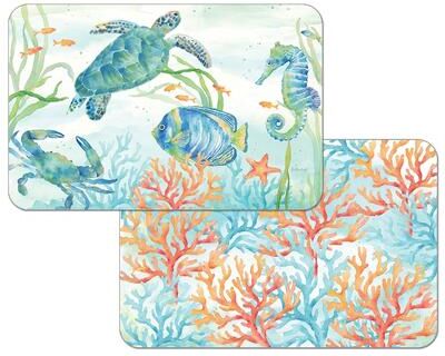 Counterart Reversible Wipe-clean Plastic Placemats Set of 4 - Sea Life Serenade