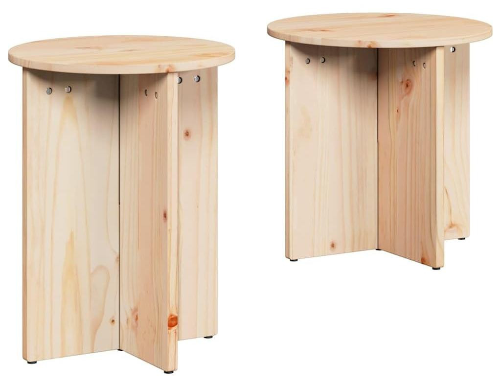 Set van 2 ronde salontafels van massief grenenhout