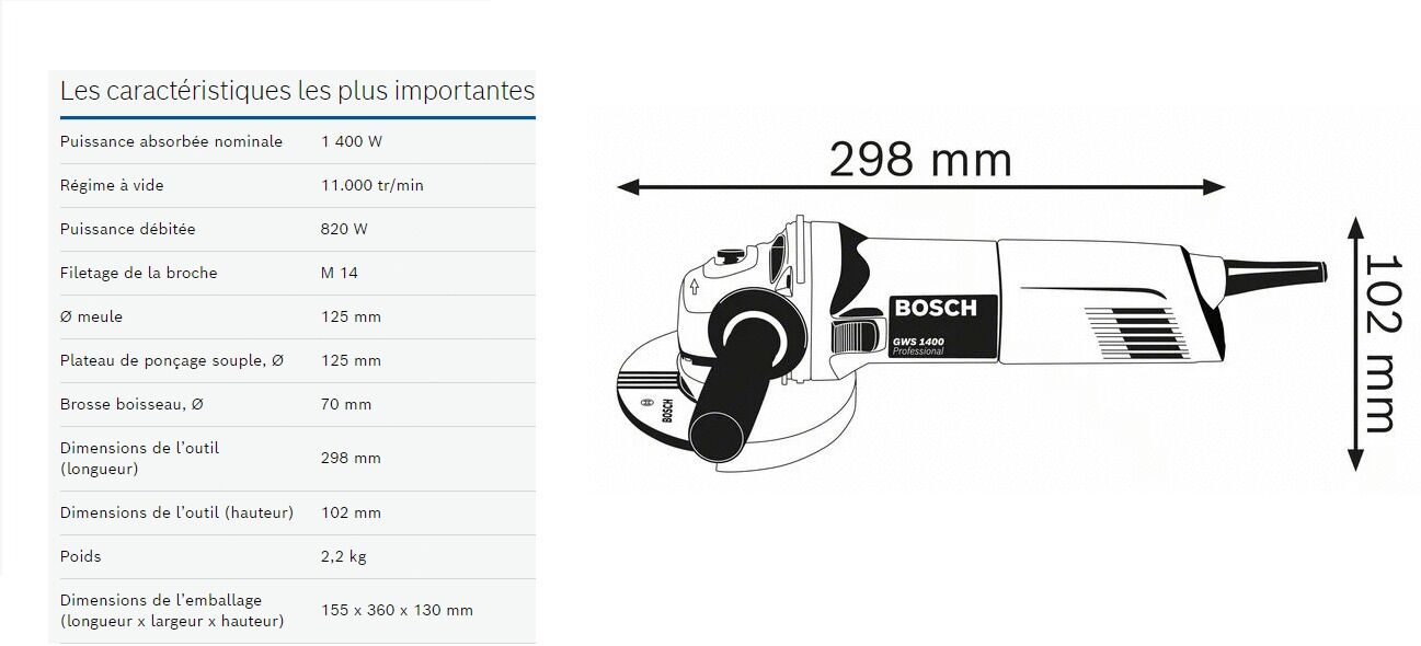 Meuleuse d'angle 1400 W GWS 1400 BOSCH 0601824800
