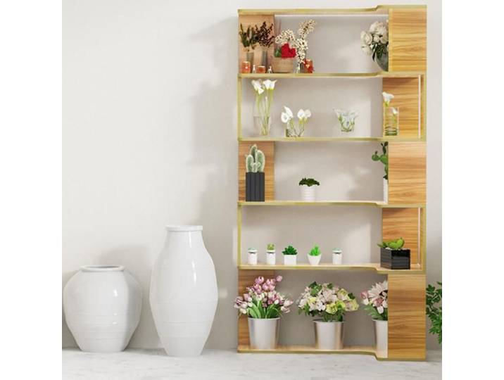 BIBLIOTHÈQUE D'ANGLE/MEUBLE DE RANGEMENT GRANDE CAPACITÉ - HOMEWELL - 5 ÉTAGÈRES - EN FORME DE L - 90×48×169 CM -CLR BOIS MASS