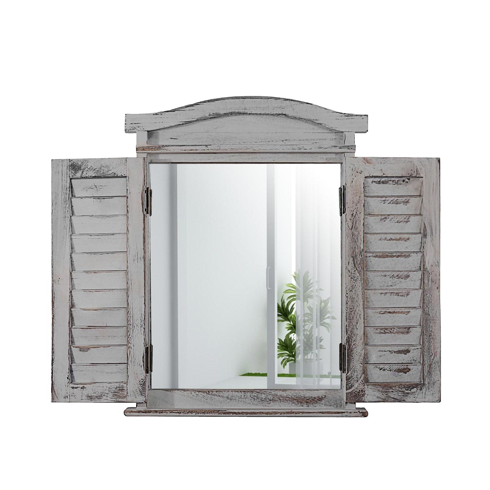 Wandspiegel Spiegelfenster mit Fensterläden 53x42x5cm ~ grau shabby
