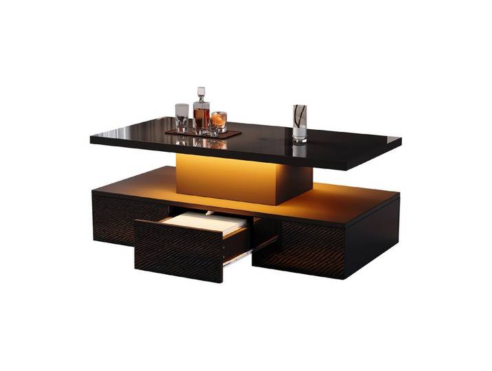 MODFU Couchtisch 30 kg Tragkraft, multifunktional (Satztisch, 1-St., 1 geräuschlose Schublade), mit dimmbarem Licht, 16 Farben und 4 Blinkmodi, Hochglanzoberfläche