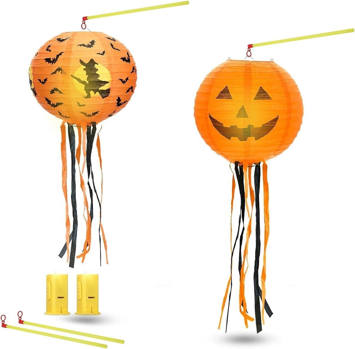 Set van 6 Oranje Papieren Pompoen Lantaarns voor Halloween Decoratie