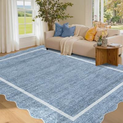 Garvee Modern Distressed Scalloped Edge Area Rug