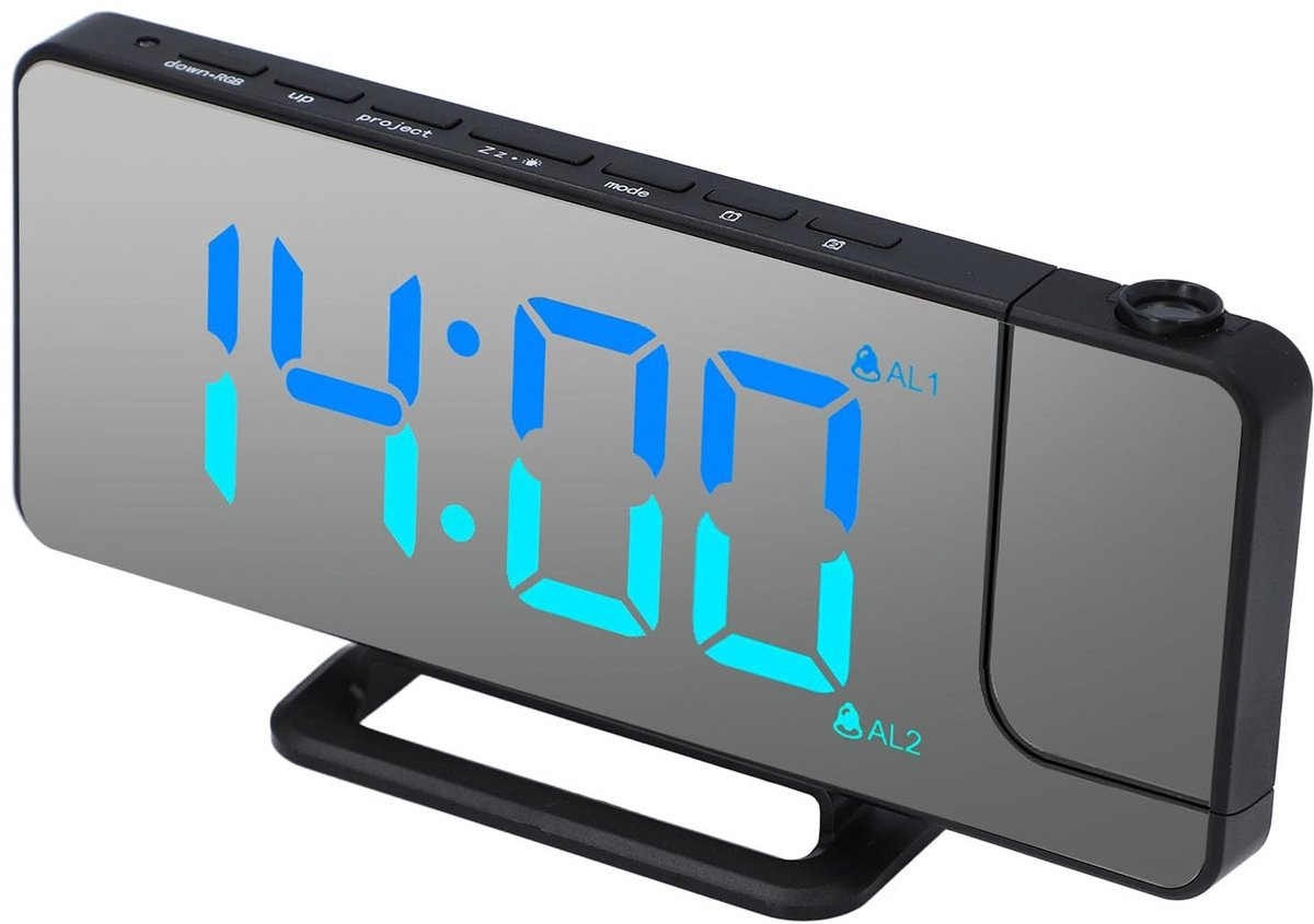 Dailygoods Projectiewekker 7,4 Inch - Digitale Klok met Draaibare Projector, LED-display en Make-upfunctie