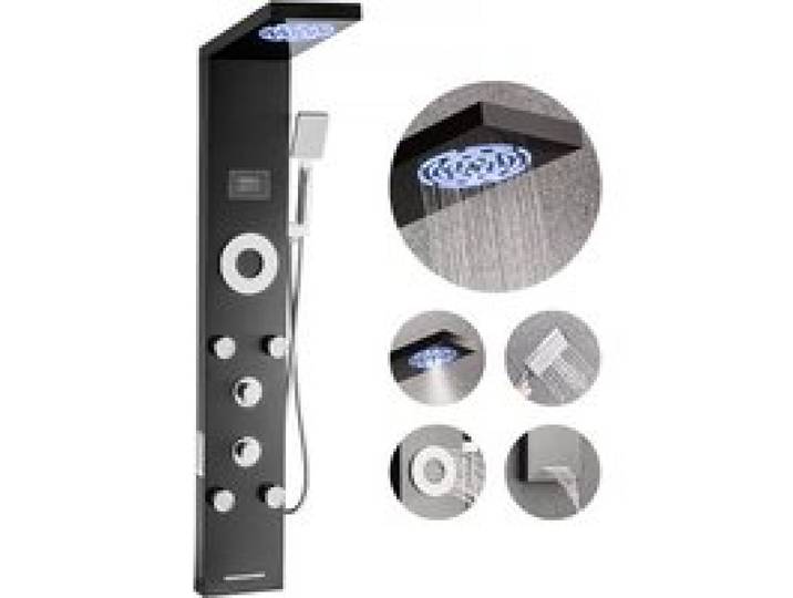 VEVOR Colonne de douche avec pommeau de douche effet pluie, système de panneau de douchette mural LED en acier inoxydable brossé 1345 mm, robinet 6 fonctions, avec 5 jets corporels et douchette à main