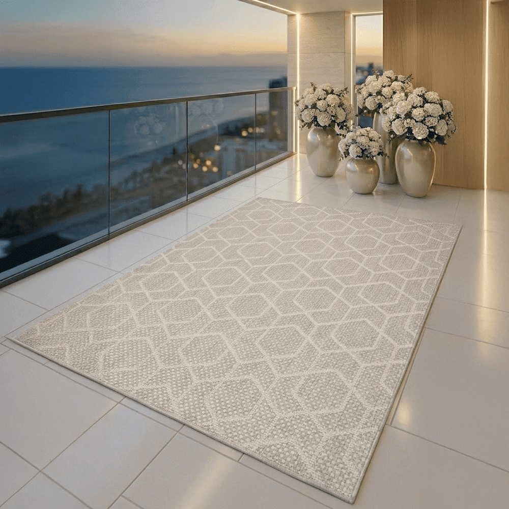 Dena Grey Indoor Outdoor Rug with Geometric Pattern, 305x244cm