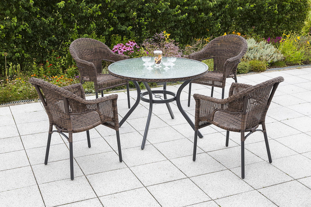 MERXXHANDELS Ravenna Set 5tlg 4 Sessel Tisch Ø 100cm Alu/Kunststoff 16909525