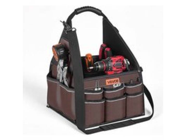VEVOR Offene Werkzeugtasche 31x31x41cm, Aufbewahrungstasche mit 15 Innen- & 30 Außenfächern, Wasserfester Werkzeug-Organizer aus Polyester mit Schultergurt & Tragegriff, Werkzeugtrage für Handwerker
