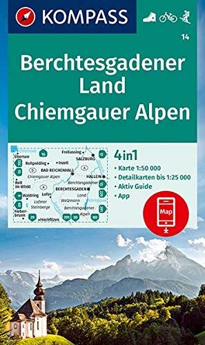 KOMPASS-Karten GmbH - KOMPASS Wanderkarte Berchtesgadener Land, Chiemgauer Alpen: 4in1 Wanderkarte 1:50000 mit Aktiv Guide und Detailkarten inklusive Karte zur offline ... Skitouren. (KOMPASS-Wanderkarten, Band 14) - Preis vom 30.09.2026 22:30:23 h