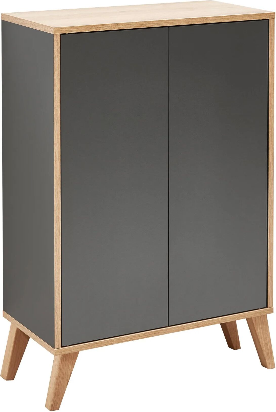 FACKELMANN FINN Doppel Midischrank 60 cm breit, Anthrazit/Braun hell + Holzfüße