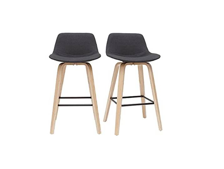 Miliboo Skandinavischer Barhocker dunkelgrauer Stoff 65 cm (2er-Set) NONIE