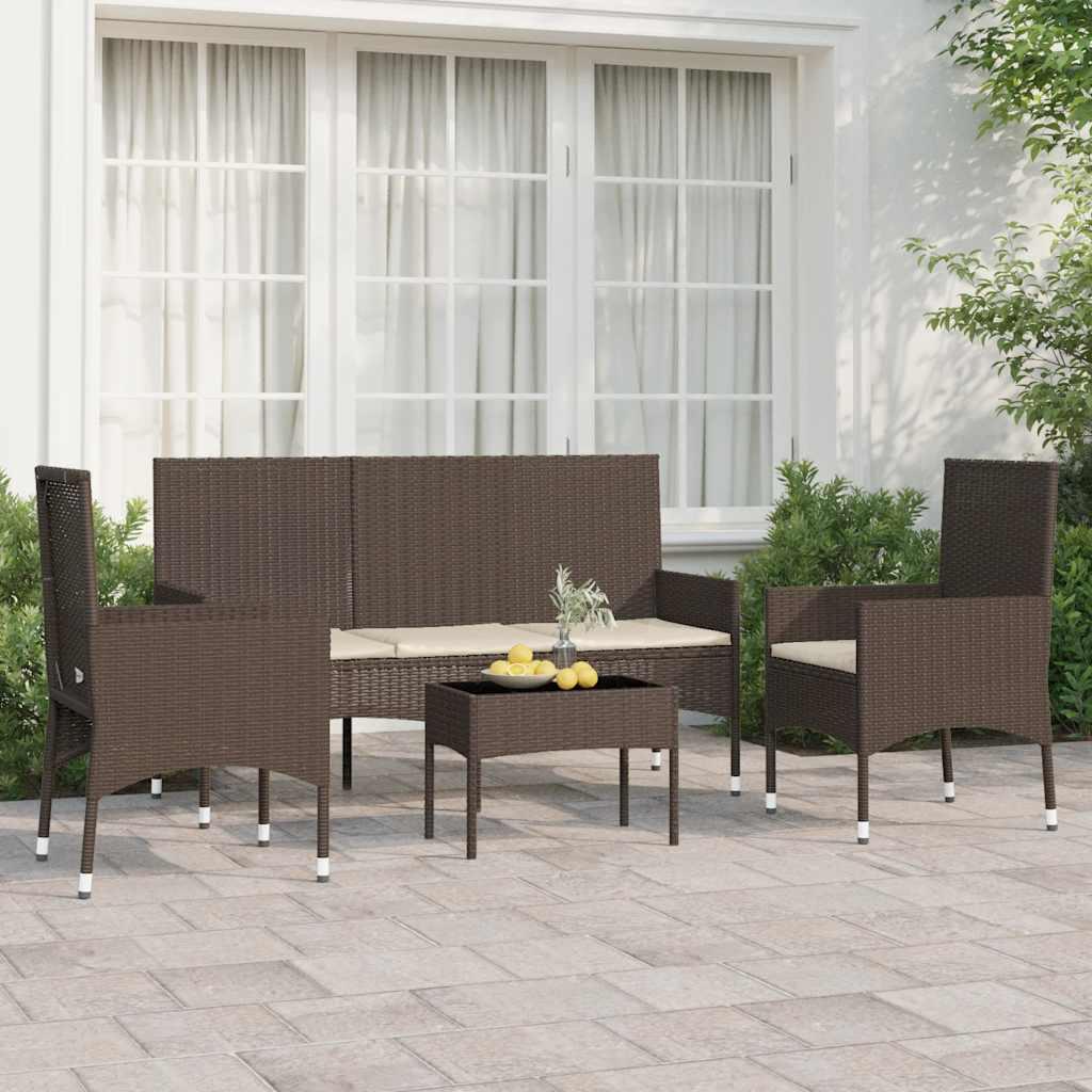 s Lounge-Set - Essgruppe - Gartenmöbel-Set - wetterbeständiges Poly-Rattan - mit bequemen Kissen - braun