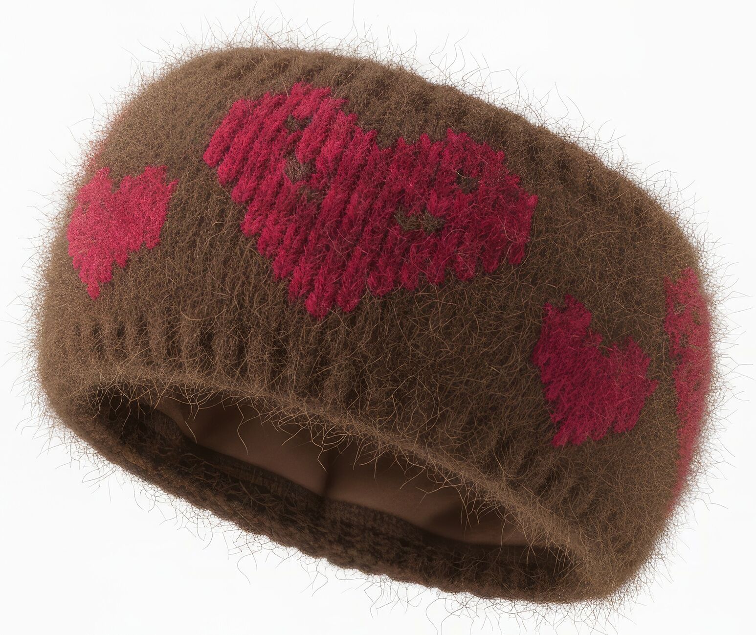 Stirnband STYLEBREAKER "Strick Stirnband mit Herz Muster", Damen, braun (braun, rot), Modisch, Mützen Stirnband
