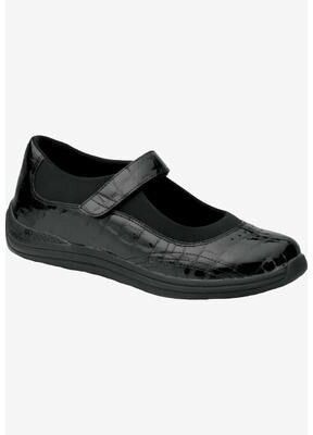 Extra Wide Width Women's Rose Mary Jane Flat by Drew in Black Croco (Size 9 WW)