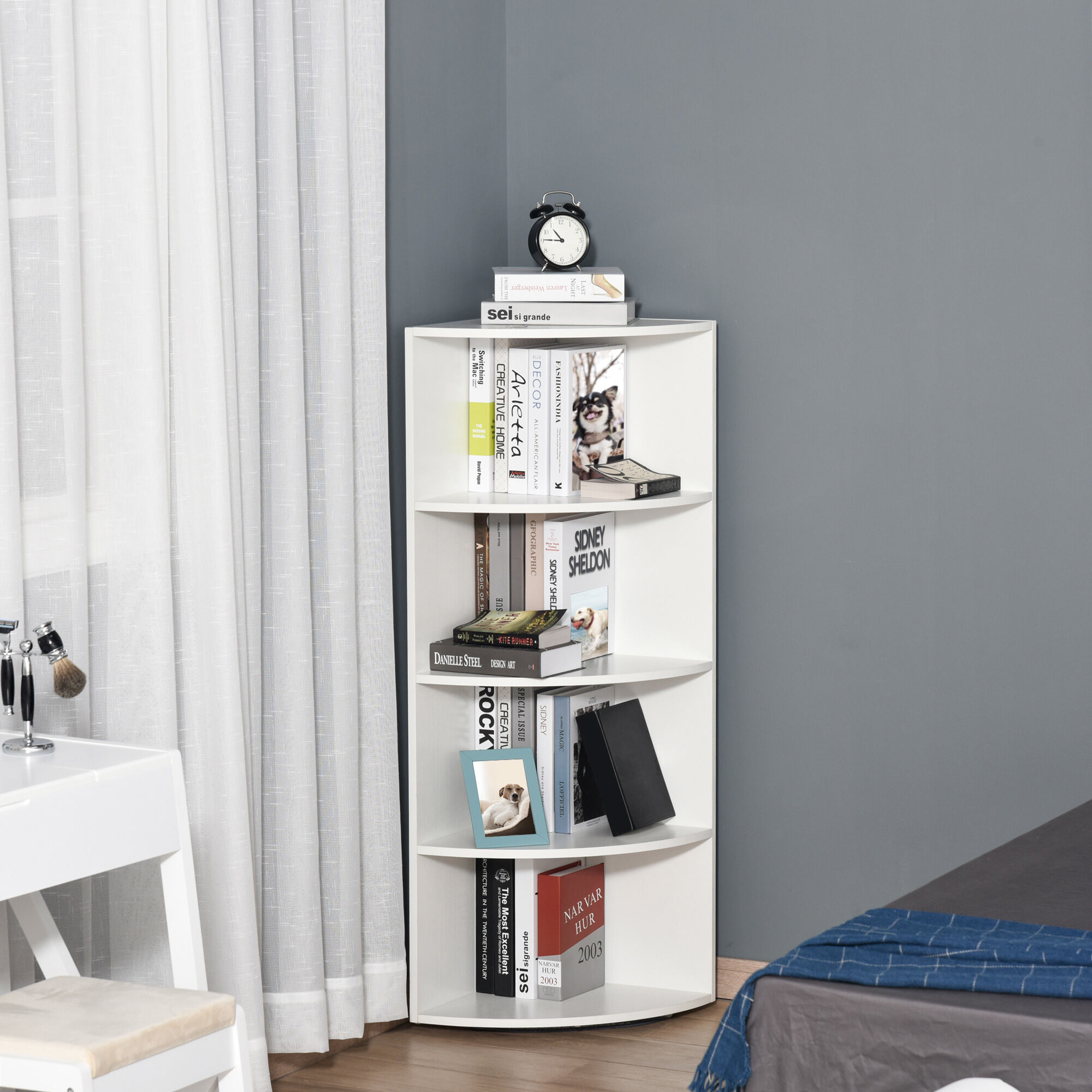 Altro Libreria Ad Angolo 4 Ripiani A Muro E Parete Legno 39.5x39.5x120cm Bianco