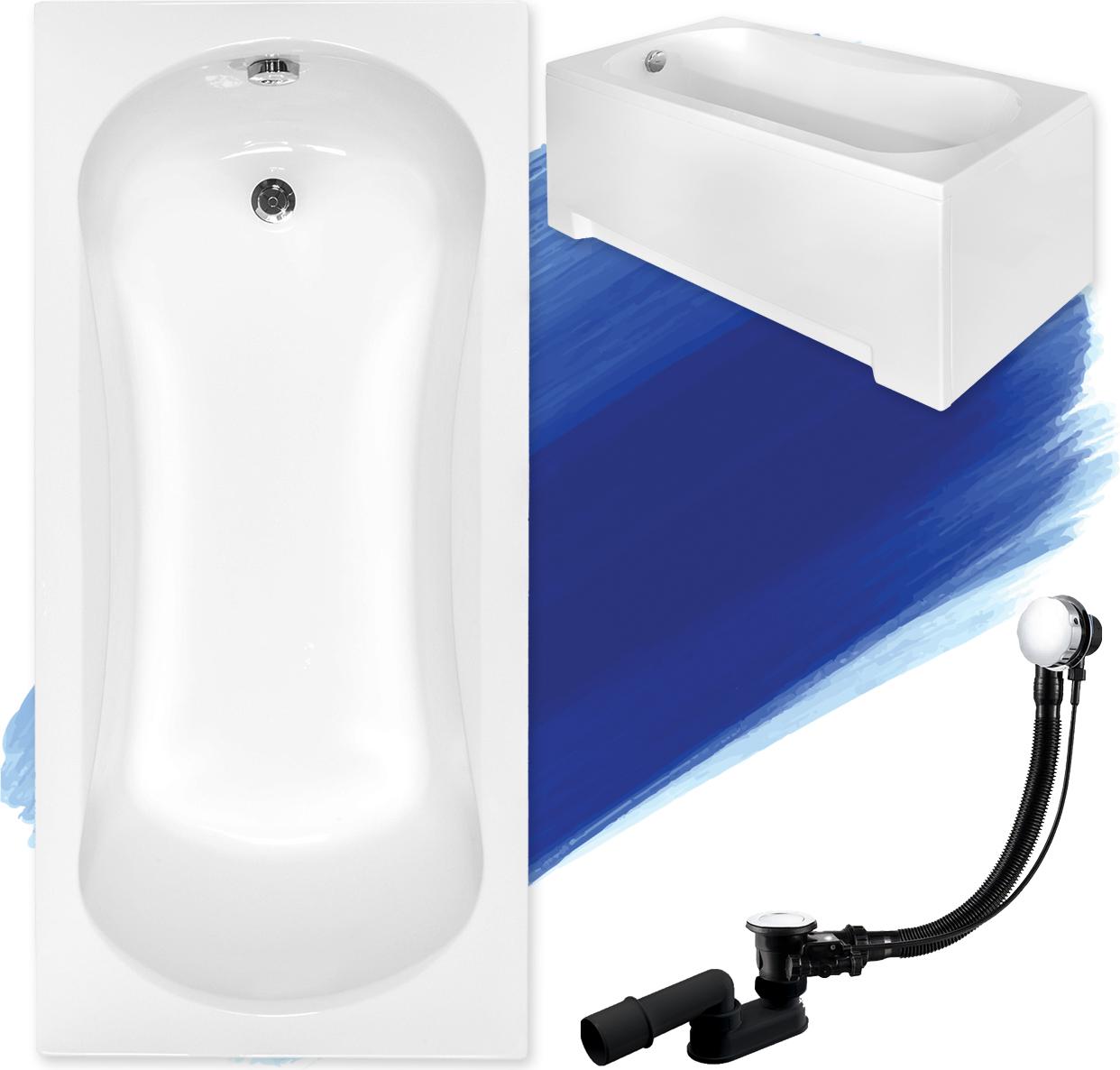BADLAND Badewanne Rechteck Aria 140x70 mit Acrylschürze, Füßen und Ablaufgarnitur GRATIS