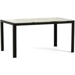 RATTATAN Rechteckiger Tisch 150x90 cm für Innen- und Außenbereich, aus Aluminium und Glas, für Küche, Esszimmer, Garten, 6 Personen–MILO–Schwarz/Marmor