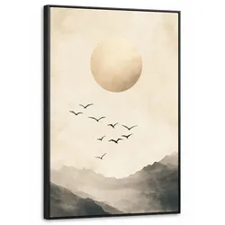LEINWAND Bilder mit Rahmen - Landschaft - Japandi - Vogel - 60x90