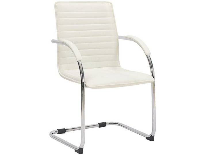 Chaise visiteur fauteuil de bureau avec accoudoirs assise en PVC blanc pietement luge metallique 10_0003419