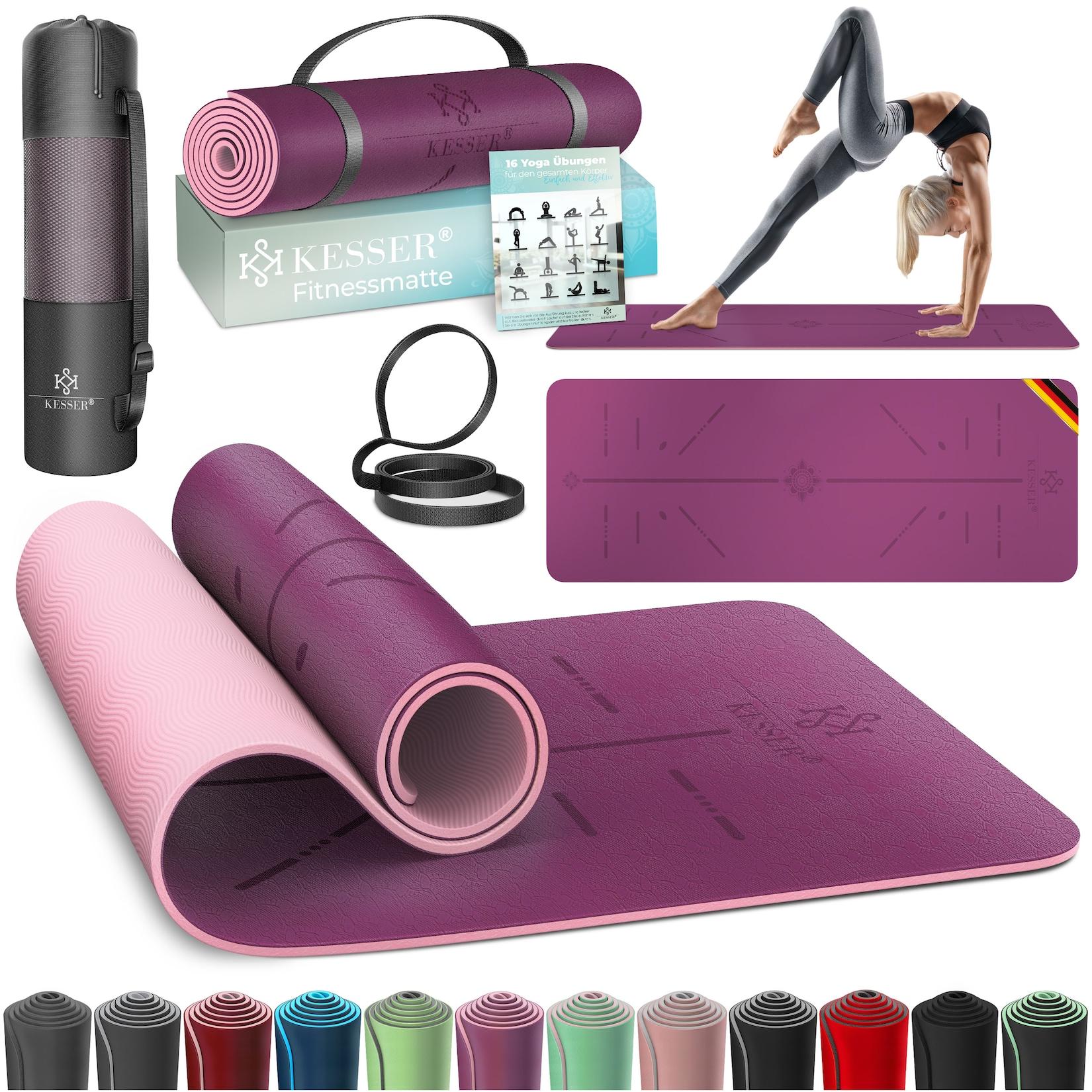KESSER® Gymnastikmatte mit Tragegurt rutschfest TPE Yogamatte Gepolstert & rutschfest Fitnessmatte , 183 x 61 Trainingsmatte für Fitness Sportmatte, Pilates & Gymnastik Workout extradick