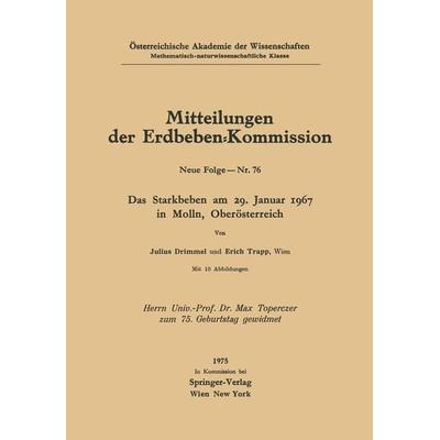 Das Starkbeben am 29. Januar 1967 in Molln, Oberösterreich, Taschenbuch von J. Drimmel,E. Trapp, Springer Wien, 978-3-211-86444-9