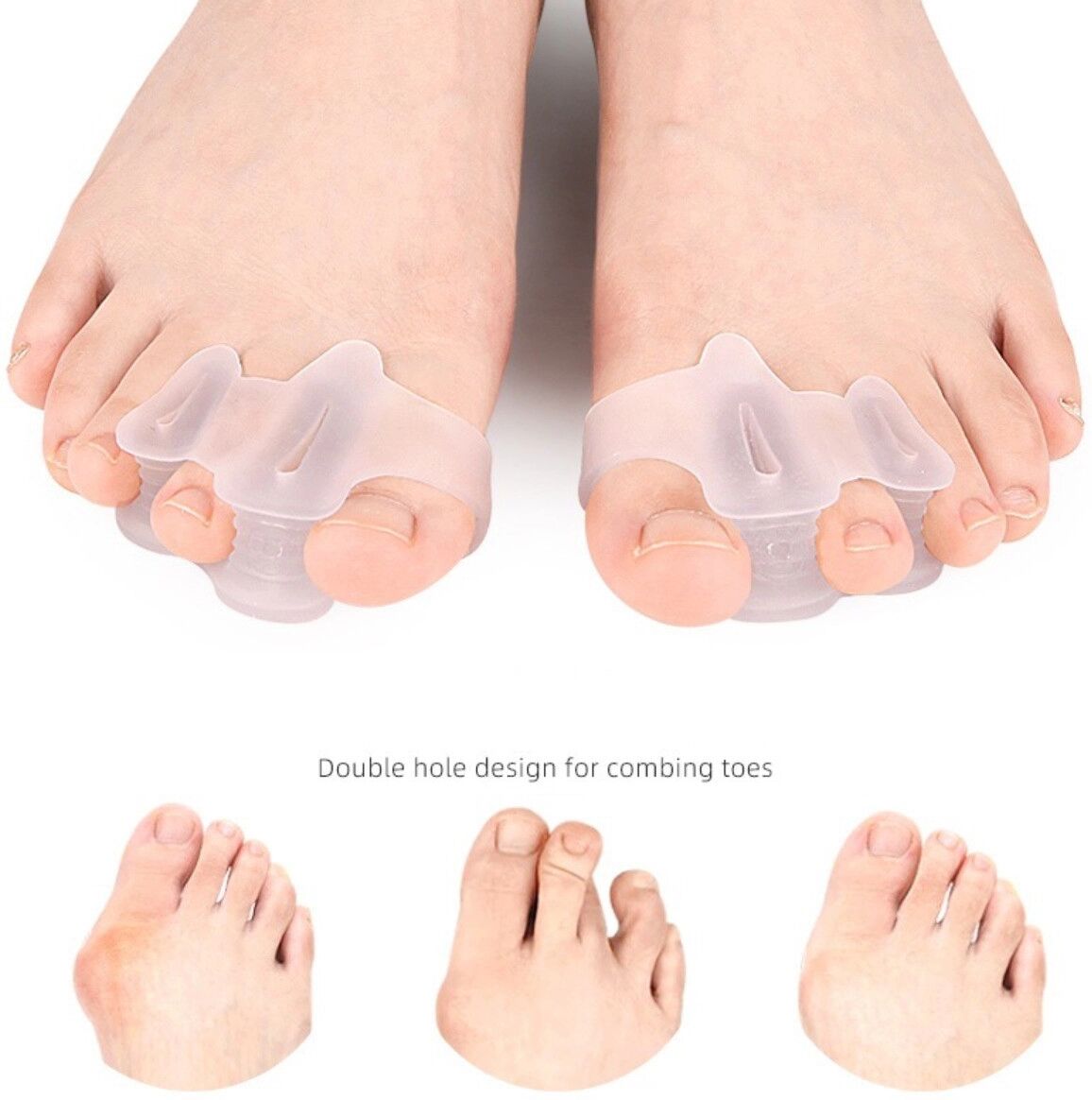 INF SEBS-Zehentrenner mit Doppelöffnung zur Hallux-Korrektur und bei überlappenden Zehen, waschbar, wiederverwendbar, im Schuh Transparent
