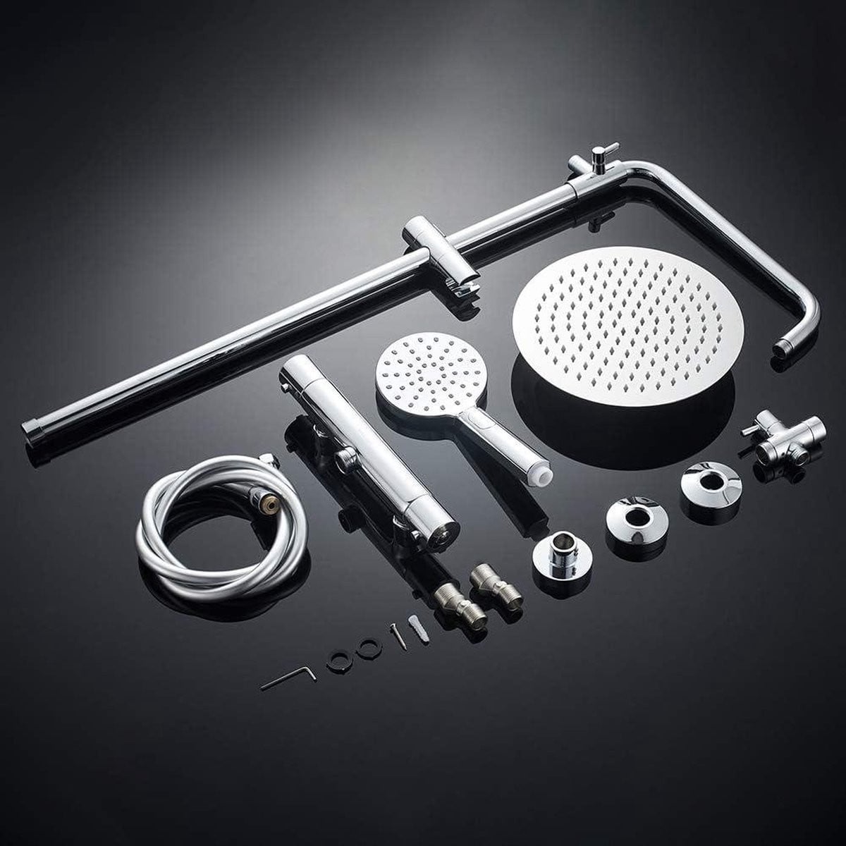 Modern Douchesysteem met Thermostaat, Regendouche en Handdouche, Chroom, Wandmontage