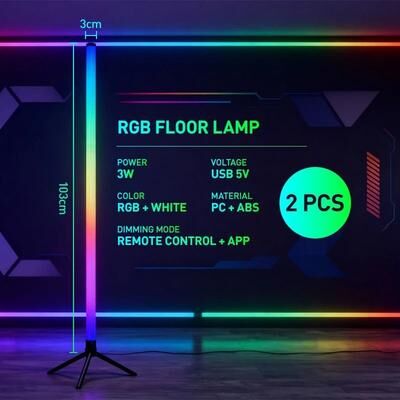 Uplift Picks Smart RGB Gaming Floor Lamp With App Remote And Music Sync 2 Pcs
