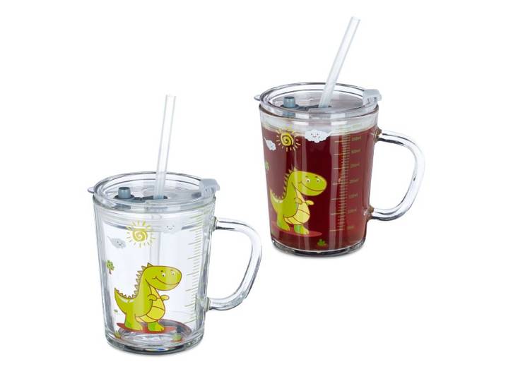 Relaxdays Trinkglas Kinder Dino 2er Set