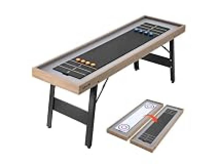 VEVOR Table de Shuffleboard et de Curling 2-en-1 Kit de Jeu de Palets 2,1 m, pour Salle de Jeu Familiale Fête, Plateau Réversible Double Face, Pieds Pliables, Glisse Fluide, avec Palets en Plastique